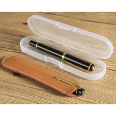 Luxury Leather Single Pen Holder with Transparent Case - Brown