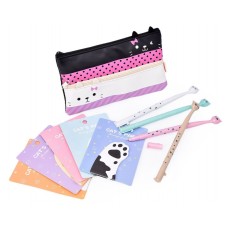 Funny Cats Stationery Set with Pencil Case, Pens and Sticky Notes - A