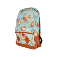 Floral Print Canvas Backpack - Blue