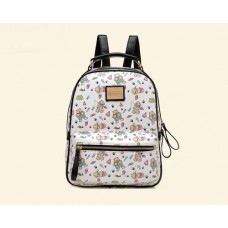 Cute Cartoon PU Leather Backpack with Built-In Handle - White