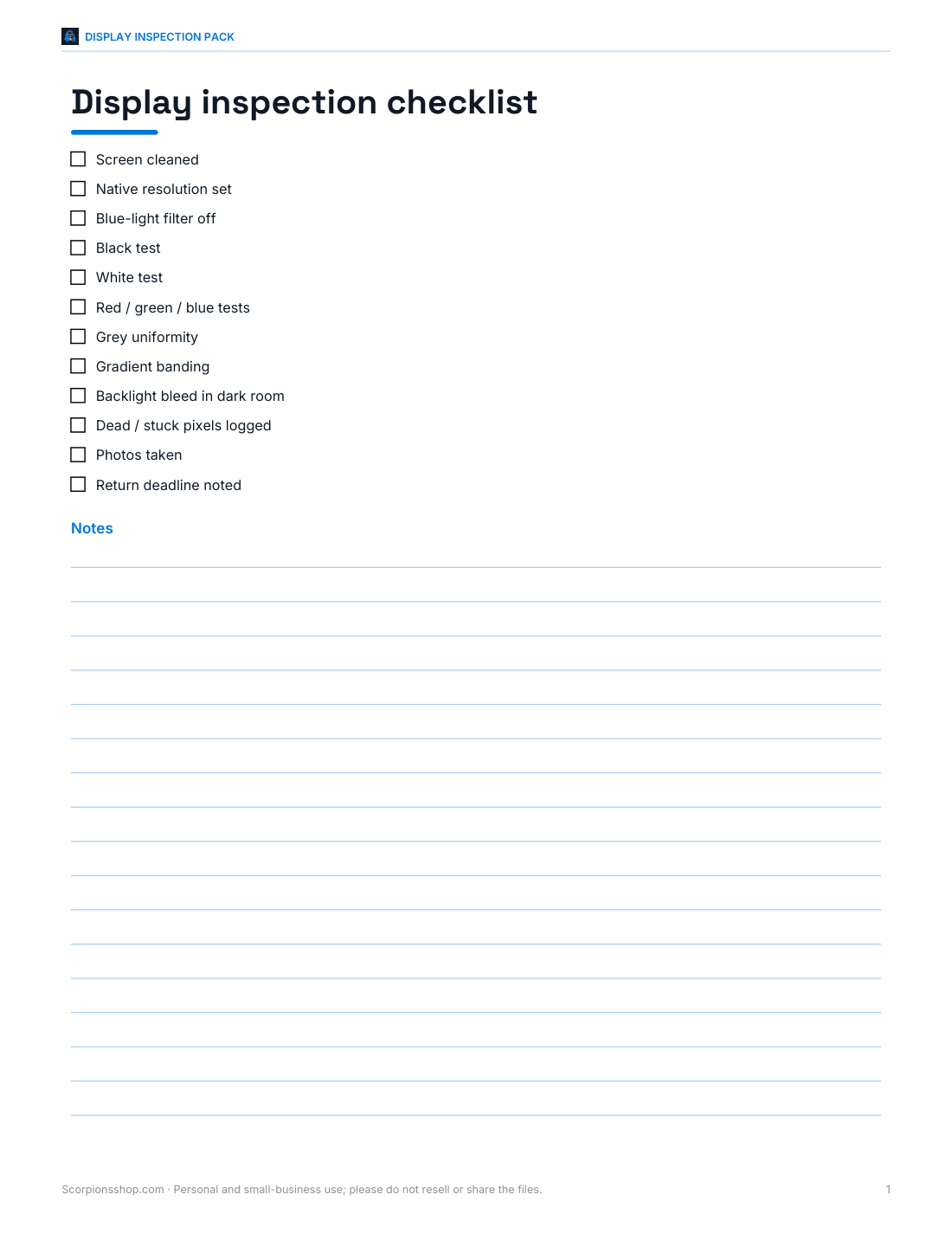 Preview of the first page of Inspection checklist (PDF/DOCX)
